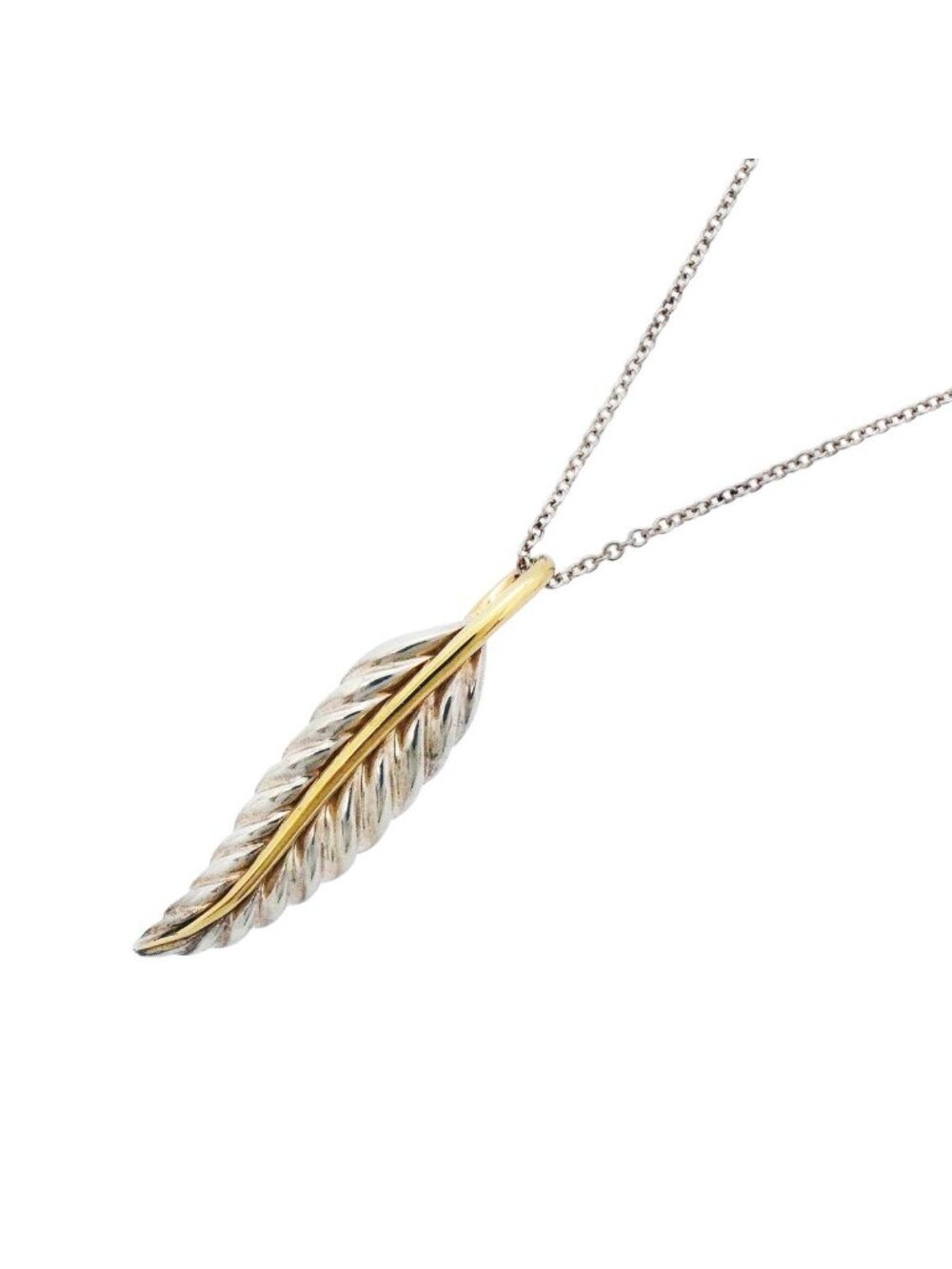 Tiffany & Co Necklace Feather 18k Yellow Gold 925 Sterling Silver